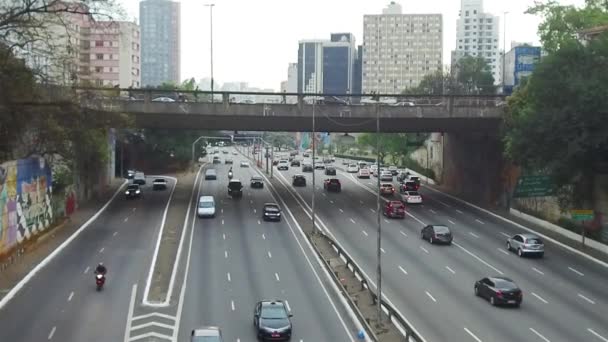 Vue Des Autoroutes Des Ponts Avec Nombreux Véhicules Sao Paulo — Video