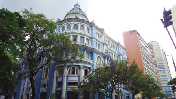 Antiguo Edificio Estilo Azul Portugués Centro Belo Horizonte Brasil — Vídeo de stock