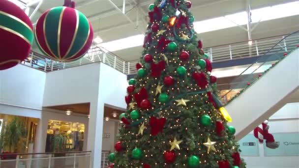 Een Grote Kerstboom Bij Winkelcentrum Brazilië — Stockvideo