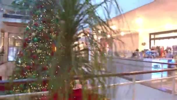 Seitenansicht Eines Großen Weihnachtsbaums Einem Einkaufszentrum Brasilien — Stockvideo