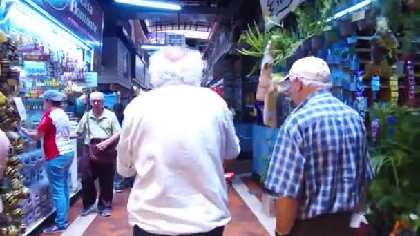 Old Men White Trolley Walking Market — Vídeos de Stock