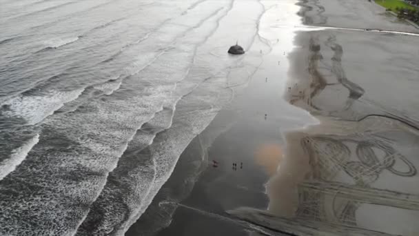 Aerial View Brazilian Surfer People Rough Beach — Stockvideo