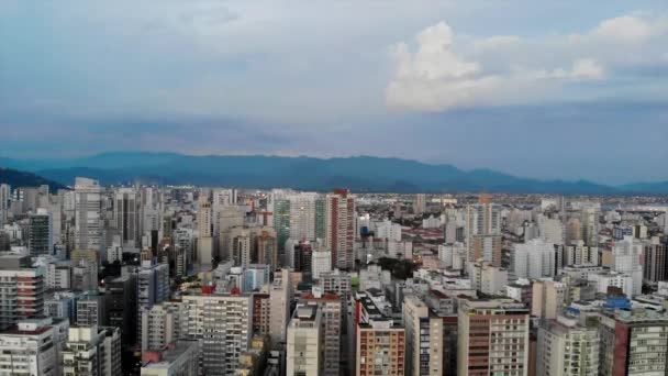 Night Aerial View City Santos Sunset Crane — Stockvideo