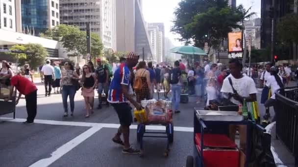 Grupa Street Food Dzień Wolny Samochodów — Wideo stockowe