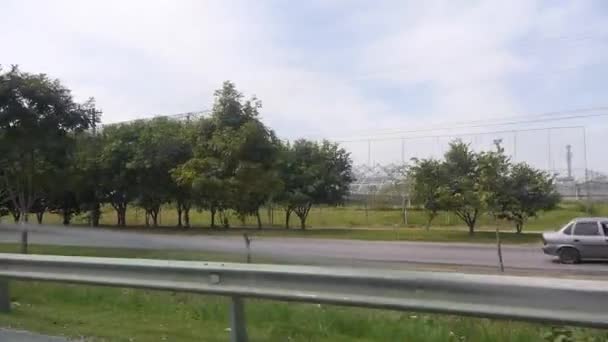 Campo Grama Paisagem Com Muitas Árvores Edifícios Ferro — Vídeo de Stock