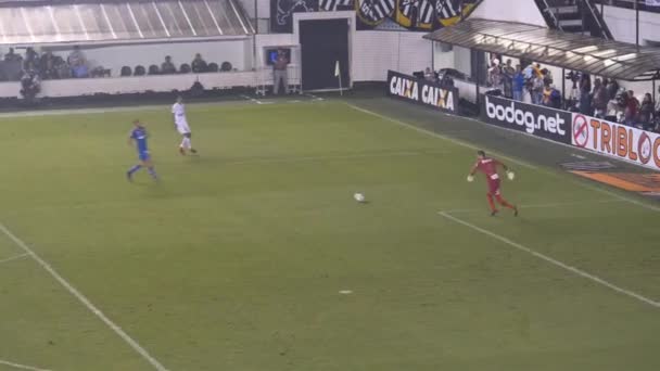 Torwart Kastanienbraun Kickt Den Ball Bei Einem Fußballspiel Brasilien — Stockvideo