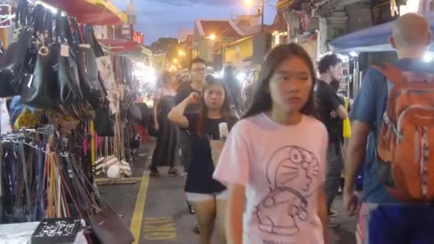 Cadde Melaka Jonkar Caddesi Ndeki Gece Pazarına Gelen Tüccar Ziyaretçilerle — Stok video