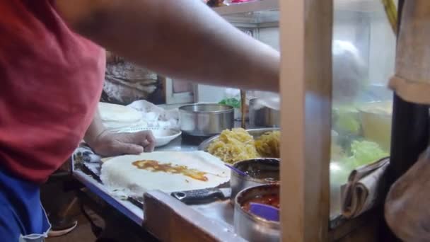 Processo Fare Street Food Che Sembra Delizioso Mercato Notturno Melaka — Video Stock
