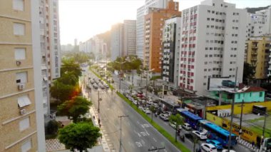 Aerial View of Busy Road with buildings on an island city