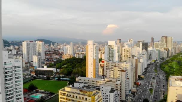 Aerial Shot Brazilian Island City Santos — Stockvideo