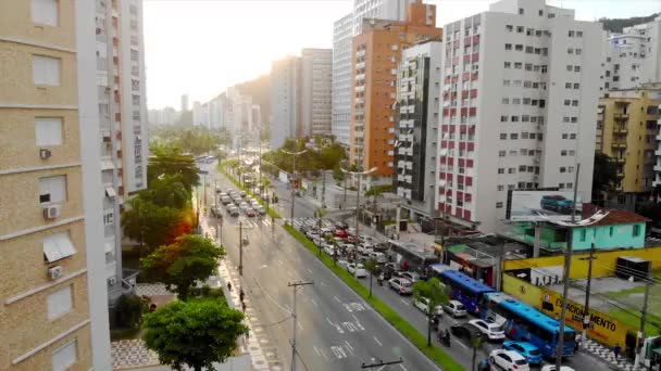 Aerial View Busy Road Buildings Island City — 图库视频影像