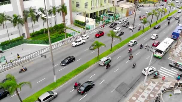 Aerial View Busy Road Buildings Island City — Αρχείο Βίντεο