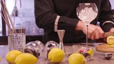 Yuzu Gin And Tonic Drink on background, close up