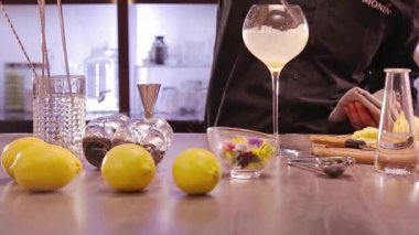 Yuzu Gin And Tonic Drink on background, close up