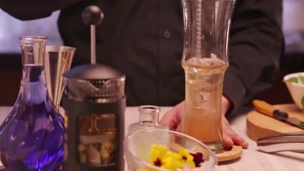Mixing Yellow Liquid Spoon Carefully — Αρχείο Βίντεο