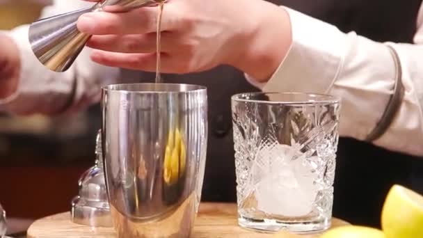 Pouring Liquid Jigger Cup — Stock Video