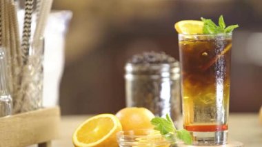 3-Color Drink With Beautiful Garnish - Pan Left To Right