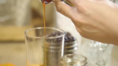  Pour Viscous Syrup From Jigger To Glass - Close Up