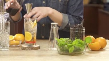 Pouring Black Drinks With Jigger.