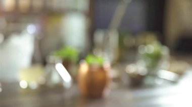 Cold Drinks With Garnish Leaves - Pull Focus.