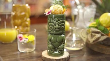 Beautiful Drinks on Green Tiki Glass