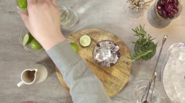 Add Lime Mix Water To The Glass With Syrup - Static