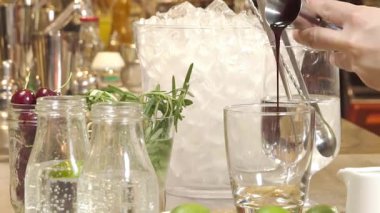 Pour Syrup From Jigger To Glass.