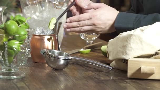 Arrange Lime Slices Garnish Tong — Stock videók