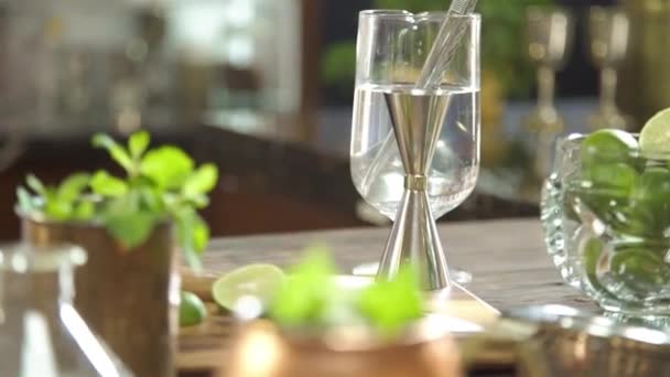 Garnish Leaves Cold Drinks Backwards — стоковое видео