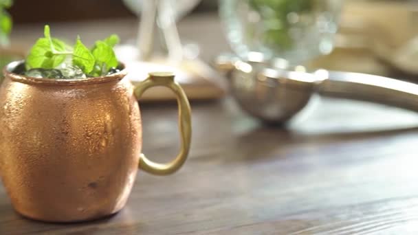 Garnish Leaves Cold Drinks Pan Right Left — Video Stock
