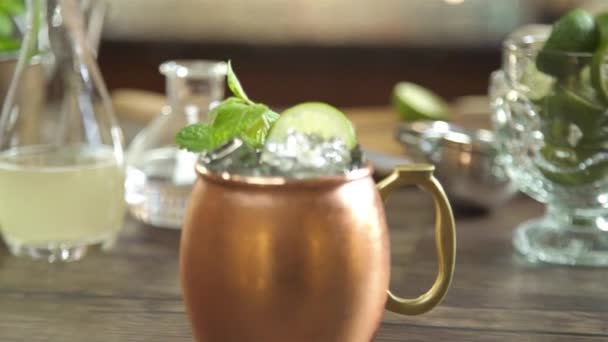 Fresh Drinks Green Garnish Zoom Out — Video Stock
