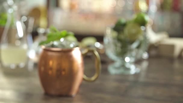 Lime Drink Plant Garnish Pull Focus — Video Stock