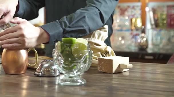 Put Ice Bag Small Jug Slide Right Left — Vídeo de stock