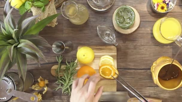 Arranging Orange Slices Garnish Tong — стокове відео
