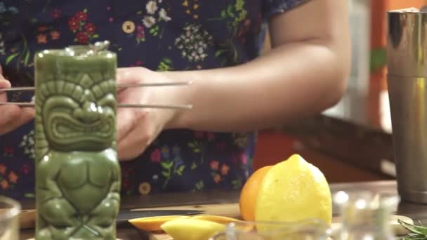 Arranging Orange Slices Garnish Tong — Stok Video