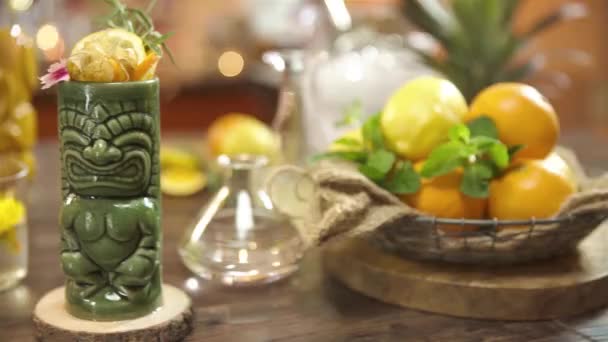 Drinks Beautiful Garnish Tiki Glass — стоковое видео
