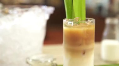 Ice Latte Drink with Pandan Leaves - Pan Left to Right