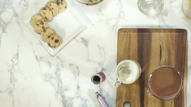Pour Chocolate Milk Whipped Cream Place — Vídeos de Stock