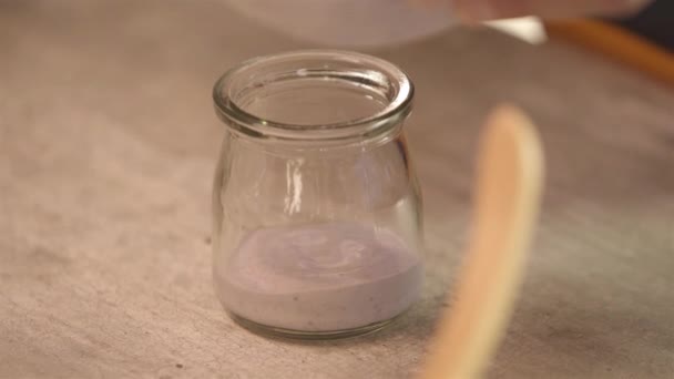 Close Hand Pouring Mixture Yogurt Static — Wideo stockowe