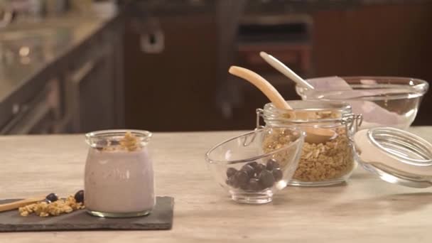 Jars Garnish Yogurt Jar Napkin Slide Left — Αρχείο Βίντεο