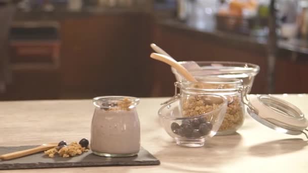 Jars Garnish Yogurt Jar Napkin Slide Right — Stockvideo