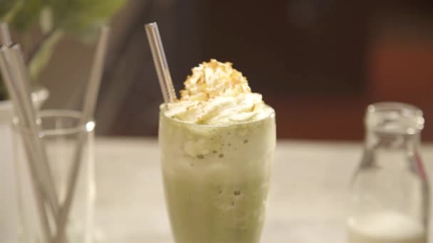 Whipped Cream Drink Straw — Stock Video