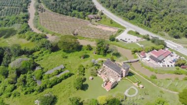 Çatıda yayası olan Kellie Castle 'ın üst görüntüsü - Yaya aşağı doğru