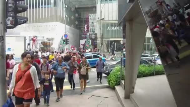 Multidão Pessoas Cruzando Estrada Com Carros Parando — Vídeo de Stock