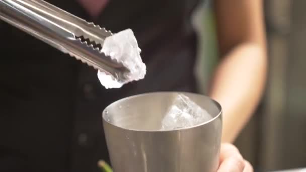 Mujer Recogiendo Hielo Taza Con Tong — Vídeo de stock