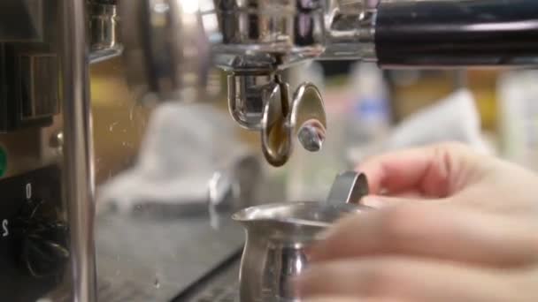 Woman Putting Lever Coffee Pours Jigger — Stock Video