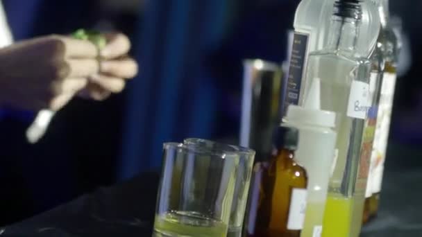 Mężczyzna Nalewanie Mix Drink Wewnątrz Shaker — Wideo stockowe