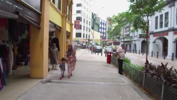 Kvinna Håller Liten Pojke Medan Går — Stockvideo