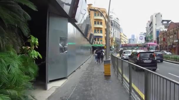 Menschen Gehen Nahe Straße Mit Autos Voran — Stockvideo
