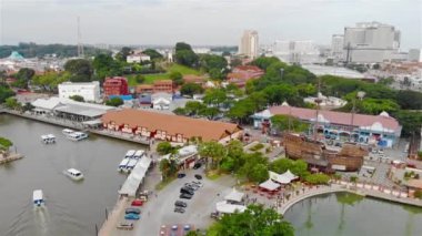 : Boats In River Walk Of Melaka - Pan Right To Left.